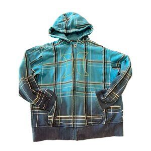 Hurley Plaid Blue Hoodie Jacket L/G Cotton Polyester Blend